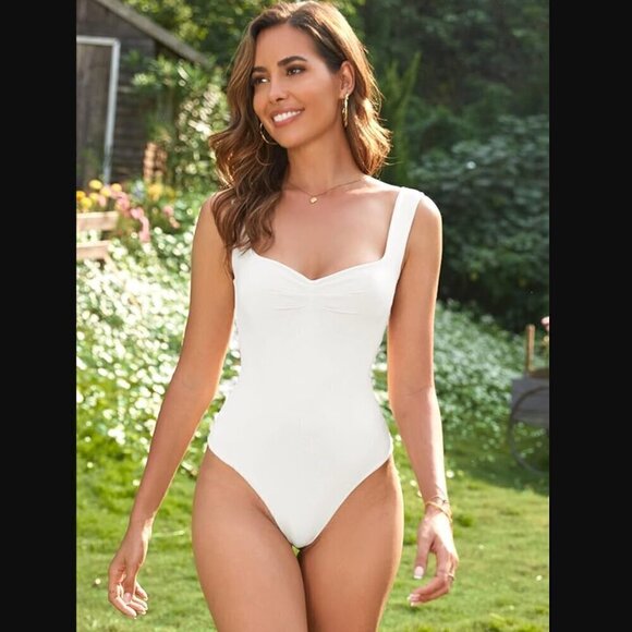 Aranmei Bodysuit XL NEW Sweetheart Neckline Sleeveless White Stretch Capsule - Picture 2 of 6